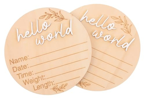 BAZEITFLOW Wooden Baby Birth Announcement Sign 2pcs Circular Monthly Signs for Newborns Commemorating Birth Time with Brown Photo Prop for Party Decor
