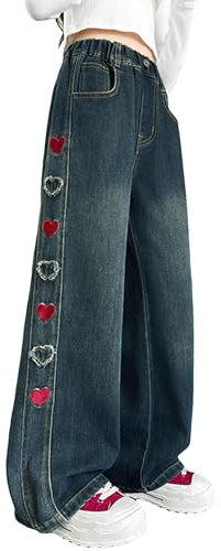 FEOYA Jean Fille Baggy Noeud Denim Élastique Stretch Style Coréen 5-13 Ans