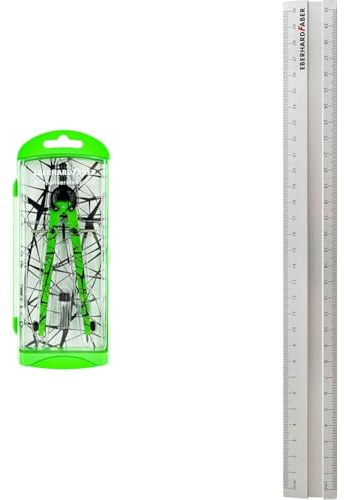 Eberhard Faber - Zirkel Set mit Ersatzteilen und Zirkelminen - Aluminium Lineal, ca. 30 cm, für Schule