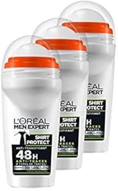 L'Oréal Men Expert Shirt Protect - Roll-on, protección 48h, pack de 3 x 50 ml