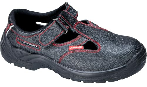 Profix Men's S1 SRC Safety Sandals, Leather Slip Resistant Antistatic PU Outsole, Shockproof Heel, Steel Toe Cap, Reflectors, Velcro