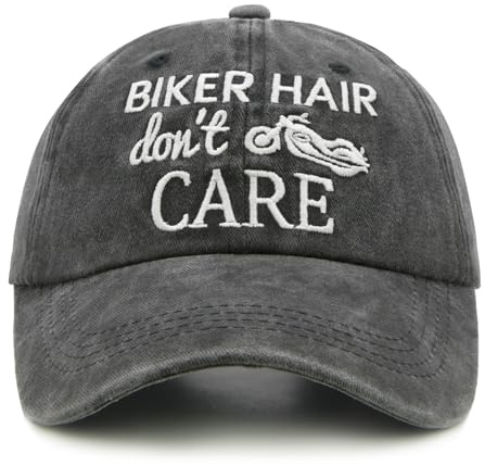 Waldeal Biker Hair Don't Care Hat for Women, Denim Washed Adjustable Baseball Cap, Black