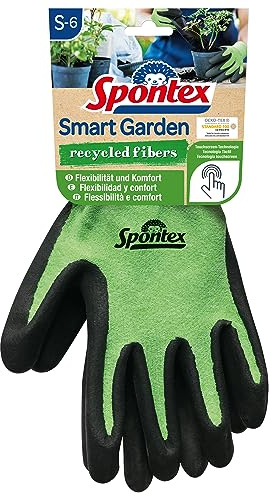Spontex Smart Garden Gartenhandschuhe, Touchscreen kompatibel, aus recycelten PET-Flaschen, mit Nitrilbeschichtung, Größe S, 1 Paar