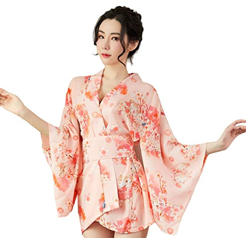 SINGUYUN Traje de baño kimono japonés Anime lencería Cosplay ropa interior Yukata Sexy, 1217rosado, Talla única