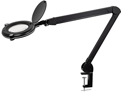 Lumeno 7313SW LED Lupenleuchte - Profi-Lupenlampe mit 3 Dioptrien und hohem CRI von 95 - Ideal für Praxen, Kosmetikstudios, Industrie - Perfekte Farbwiedergabe für Präzisionsarbeiten, Schwarz