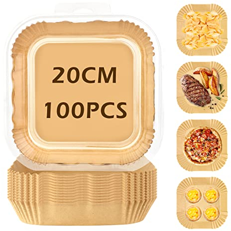 LTZGO Backpapier für Heißluftfritteuse 100 Stück, Airfryer Backpapier Eckig 20cm Zuschnitte, Antihaft-Einweg Einweg Baking Paper Liner Papiereinlage Kompatibel mit Ninja,COSORI,Philips, Airfryer