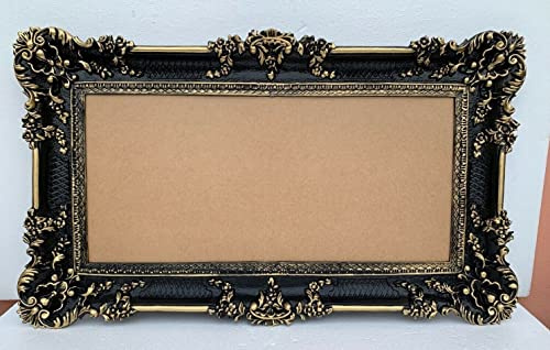 Bildram antik guld silver vit svart rektangulär 97 x 57 foto spegelram tavla barockram 73 x 33 cm Prunk ram 3074 bildram (svart guld)