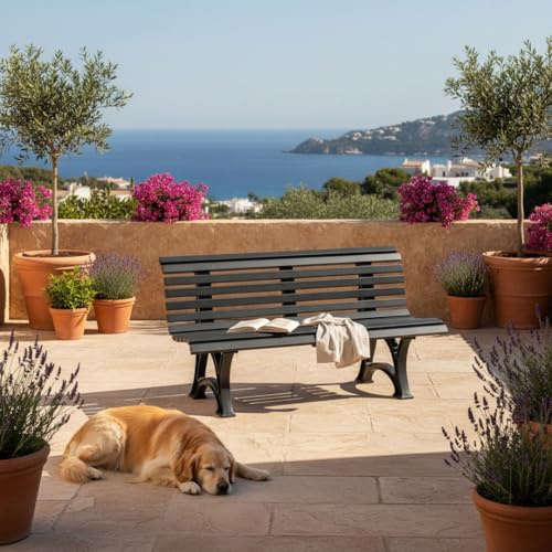 PROREGAL Gartenbank Jamaika | 3-Sitzer | Graphitgrau | HxBxT 80x150x64cm | Witterungs- & UV-beständiger Kunststoff | Parkbank Sitzbank Außenbereich Garten Balkon Terrasse