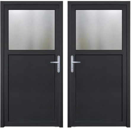 HORI® Kellertür Haustür aus Kunststoff Nebeneingangstür Komplettset Hauseingangstür weiß/anthrazit I Farbe: anthrazit (innen weiß) I DIN rechts I Modell: Türgriff I 210 x 110 cm
