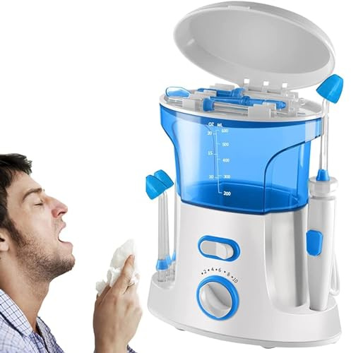 XLTEAM Olla Neti Eléctrica, Sistema De Irrigación De Los Senos Nasales con 5 Boquillas, 10 Modos De Presión, Rotación Libre De 360°, Gran Capacidad De 600 Ml, para Los Senos Nasales