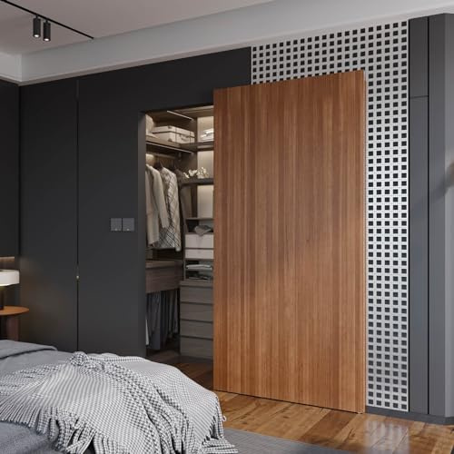 FINOSEN 42inch Concealed Sliding Barn Door Hardware with Soft Close Mechanism, Wall Mount System, Fit MIN Opening Width 34in, Invisible Floor Track, Aluminum(Door is not Included)