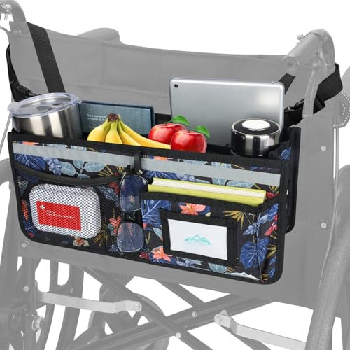 supregear Cestino per Sedie a Rotelle per Schiena, Borsa Organizer per Zaino per Sedia a Rotelle di Grande Capacità con Tasche Multiple e Portabicchieri Borsa Portaoggetti Impermeabile per Anziani