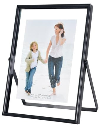 7 Pulgadas Marco de Fotos, 13 x 18 cm Marco en Metal, Marco Flotante de Cristal para Fotos Flor Planta Muestra Retrato Pósteres Certificado, Decoración de Mesa para Galería Salones Oficina (Negro)