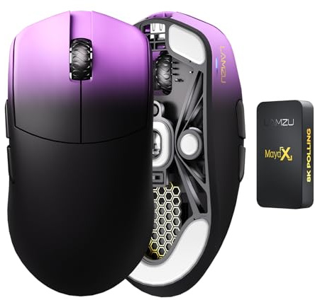 Lamzu Maya X Wireless Gaming Mouse, Ultra Lightweight 47g, Optical Switch, Maximum 30000 DPI, Symmetrical, MCU Nordic 52840, Dust-Proof Encoder, PAW3950 Sensor(Larger Maya) (Purple)