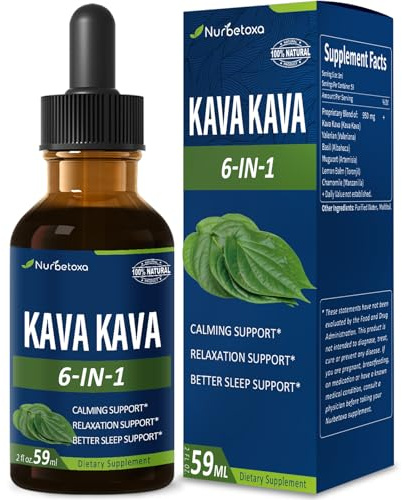 Nurbetoxa Kava Kava Root Extract Drops for Calming & Relaxation Support, Natural Herbal Blend Tincture Supplement for Better Sleep Support with Valerian Root, Lemon Balm and Chamomile. 2oz
