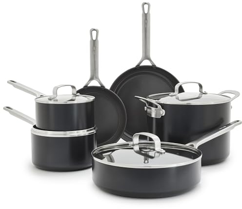 GreenPan Bobby Flay 10 Piece Non-Stick Ceramic Cookware Set PFAS Free Hard Anodized Pots and Pans Induction Frying Pans Pan Lids Steel Handles