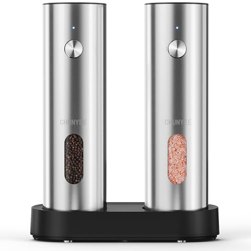 Electric Salt and Pepper Grinder Set with Rechargeable Base - Upgraded Large Capacity, Refillable Pepper Mill Set with LED Light & Adjustable Coarseness, Ideal for Kitchen, Outdoor, BBQ & Gift Giving