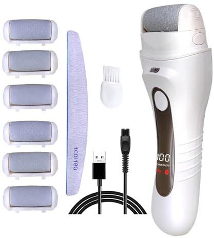 YONGYAO Electric Callus Remover with 6 Replacement Rollers, Callus Removal, Electric Callus Remover, Foot Care Device, Pedicure Set, Electronic Foot Care, Callus File, USB Rechargeable, White
