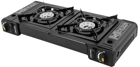 Réchaud à gaz portable de camping à 2 brûleurs, double tête, avec 2 brûleurs, pour l'extérieur et l'intérieur