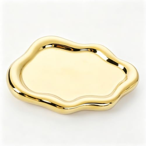 CCHONGCC Ceramic Jewellery Dish Trinket Dish Jewelry Tray Cloud Shape Tray Perfume Tray Rings/Earrings/Bracelets/Watch/Keys Tray for Valentine's Day//Mother's Day/Birthday Gift (Gold)