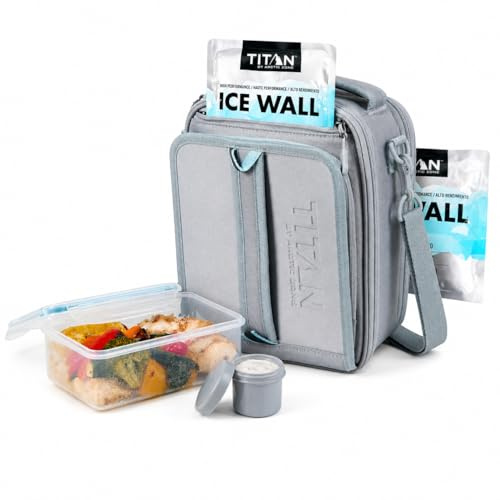 Titan by Arctic Zone Expandable Lunch Box – Insulated, Crush-Resistant Cooler with 2 Ice Walls & Leak-Proof Lining – Meal Prep Bag with Strap & Container for Work & Travel | Black (Pale Frost)