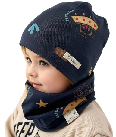 Generisch Garçons Filles Bonnet Enfant Double Couche Bonnet et Chauffe-Cou pour Garçons Enfants Chapeaux Polaire Bébé Bonnet Gants Casques Garçons, Marine, 3-6 ans