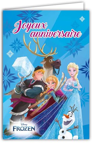 67-2001 Carte ANNIVERSAIRE La Reine des Neiges Disney Frozen Licence Officielle - Pour Enfant Fille Princesse Renne Cerf Bonhomme de Neige - Avec Enveloppe Format 12x17,5cm