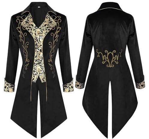 Generisch 2026 Steam Punk Gothic Frack Chaqueta para Hombres Retro Traje de Falda Medieval Ropa (Negro, XXXL)
