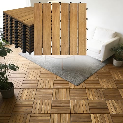 Suusolny Confezione da 55 piastrelle in legno di acacia, 5 m², per balconi, pavimenti in legno, resistenti alle intemperie, 30 x 30 cm, in legno di acacia, piastrelle a clic, piastrelle per terrazze