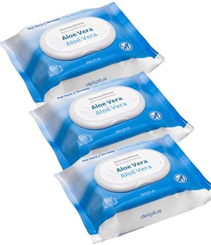Dliplus Toallitas Desmaquillantes con Aloe Vera para Piel Seca y Sensible, Cara y Ojos, 25 Unidades, Pack de 3