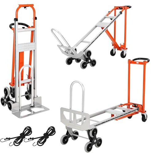 Baloveby Carretilla Plegable 3 en 1, Carretilla con Ruedas para Subir Escaleras Resistentes a Pinchazos, Capacidad de Carga de 340 Kg, Material de Aleación de Aluminio, Correas Elásticas