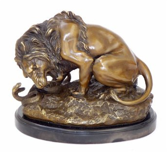 Konst & Ambiente – Antoine-Louis Barye – Lion and Serpent – lejon med orm – signerad – skulptur – köp bronsfigur