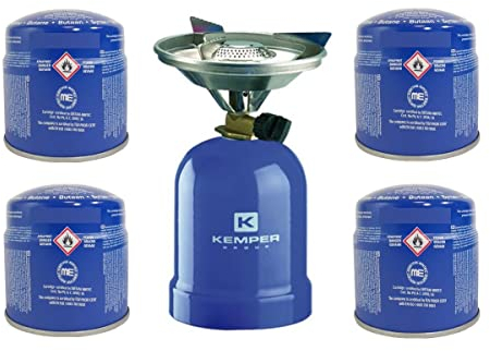 KEMPER - Réchaud à gaz 2200W Coque métal + 4 Cartouches de gaz Réchaud Camping pour Cartouche gaz 190g