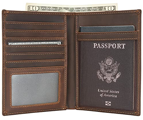 Polare Luxury RFID Blocking Leather Passport Holder Travel Wallet For Men and Women (Dark Brown)