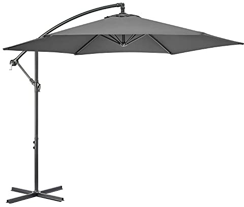 CHRISTOW Banana Parasol 3m – Grey, Large Cantilever-Style Umbrella for Garden Patio, UPF30+ UV Protection, Steel Frame, Overhanging Polyester Canopy, Crank Handle & Locking Lever
