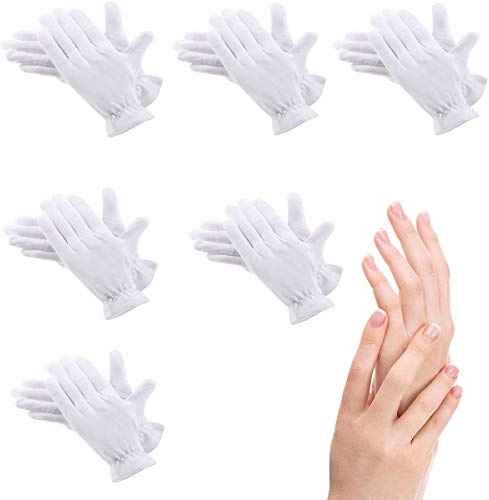 Lot de 6 Paires de Gants Hydratants en Coton Blanc pour la Nuit et le Coucher,Qualité Supérieure,Anti-eczéma,Pour Peau Sensible et irritée,Bracelet sécurisé,Taille Unique (6 paires)