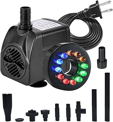 15W 1000L/H Submersible Fountain Water Pump with 12 Colorful LED Lights