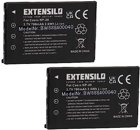 EXTENSILO 2X Akku kompatibel mit Casio Exilim EX-Z8, EX-Z60, EX-Z77, EX-Z770, EX-Z65, EX-Z70, EX-Z75 Kamera (700 mAh, 3,7 V, Li-Ion)