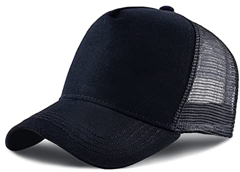 5 Paneles Gorra de béisbol, Gorra de Malla, Ajustable Snapback, Mesh Sólidos Colores Unisex (Negro)