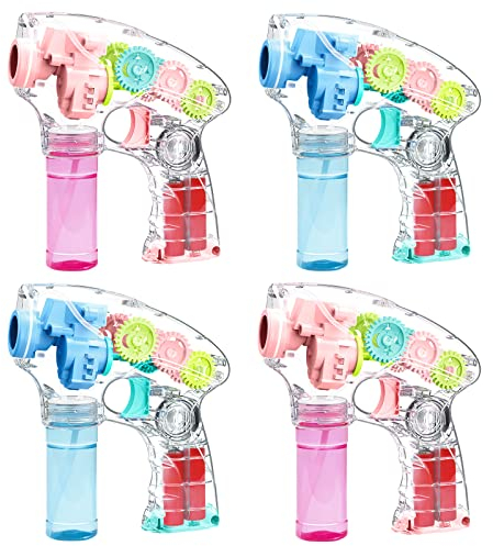 Panacare 4PCS Seifenblasenpistole, Seifenblasenmaschine für Kinder 1500+ Blasen pro Minute mit Seifenblasenlösung*2, Bubble Gun Blasenspielzeug für Kinder/Geburtstag/Party, Blasenmaschine