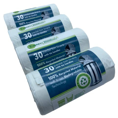 Evaness Sacs poubelle 100 % recyclés et biodégradables avec poignées à nouer 20 L 30 L – 120 sacs