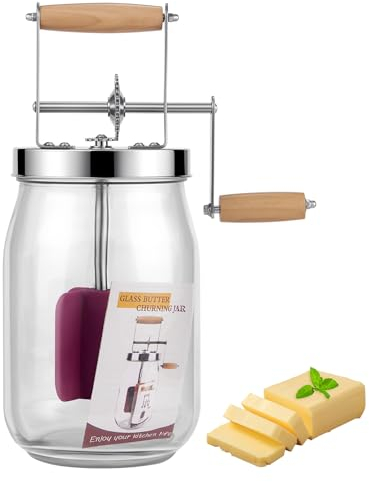 1.5L Butter Churner Vintage Manual Butter Churn, Wooden Handle Stainless Steel Gear Manual Butter Maker, Butter Churner Hand Crank Mason Jar For Baking of Top Gadgets Butter Maker