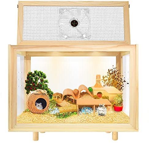Large Hamster Cages - Wooden Hamster Mice and Rat Habitat with Ventilator Small Animal Cages for Rabbits, Guinea Pigs with Waterproof Bottom Plate