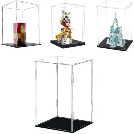 Boîte d'affichage Acrylique Transparente boîte de comptoir Assemblée, Base Noire, vitrine de Protection Contre la poussière (10x10x16in/25X25X40cm)