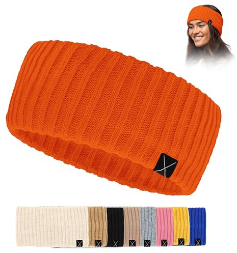 fenchi's AUSTRIA Diadema de punto para mujer, extra ancha, de punto cálido, de algodón suave, calentadores de orejas en muchos colores (naranja)