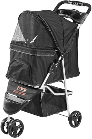 VEVOR Hundebuggy 83x45x99cm Hundewagen 16kg Tragfähigkeit Faltbarer Hundetrolley Aluminium-Rahmen 600D Oxford-Gewebe Nylon-Netzfenster 3 EVA-Räder Hundebox Tierbuggy Katzenbuggy Haustier Transport