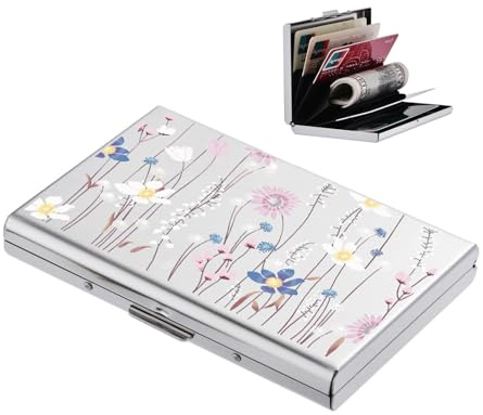 BONSYL® RFID Blocking Credit Card Holders, Slim Metal Credit Card Case Wallet with 6 Slots for Women or Men. (6 Card/Silver/Flower)