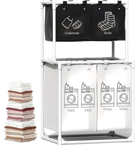 Qurygin Cesta clasificadora de Ropa Sucia,Organizador de cestas de Ropa Sucia,Compartimento Organizador de Tela Cesta para Ropa Sucia - Cestas Altas de organización de lavandería para el hogar para