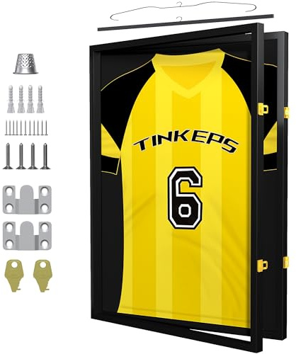 Tinkeps Football Shirt Frame Display, Black | Engineered Wood and Acrylic, Football Shirt Frame Kit Adult Standard Sports Shirt, Rugby Shirt, Band T-shirt