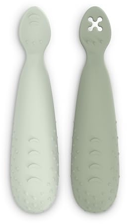 Suavinex, Pack de 2 Pré-cuillères d'Apprentissage, Cuillères 1er Age en Silicone, avec Pointe Plate Texturée, Ergonomiques, Forme Symétrique, Compatibles Lave-Vaisselle, +6 Mois, Vert, 2 Unités